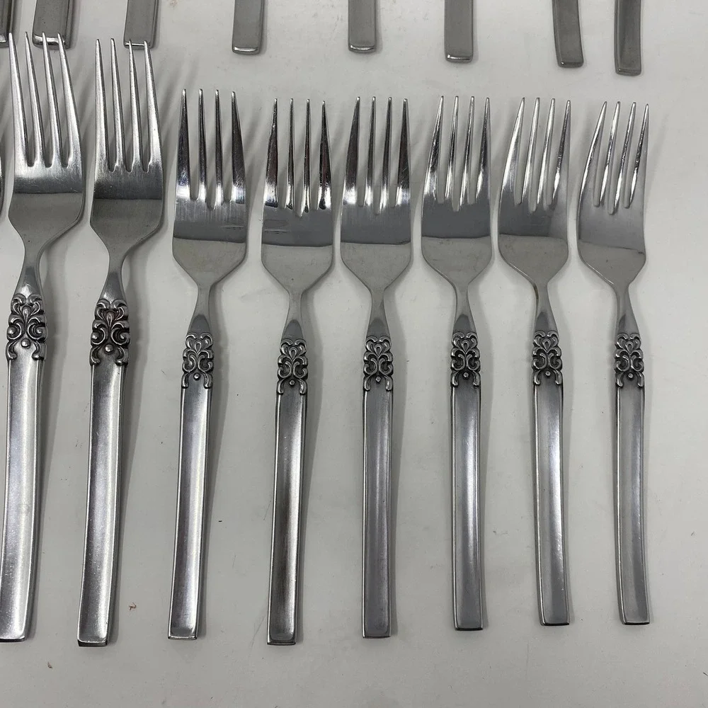 Vtg‎ Ekco Eterna Japan 24 Piece Flatware Set Mid Century Floral Scroll Stainless